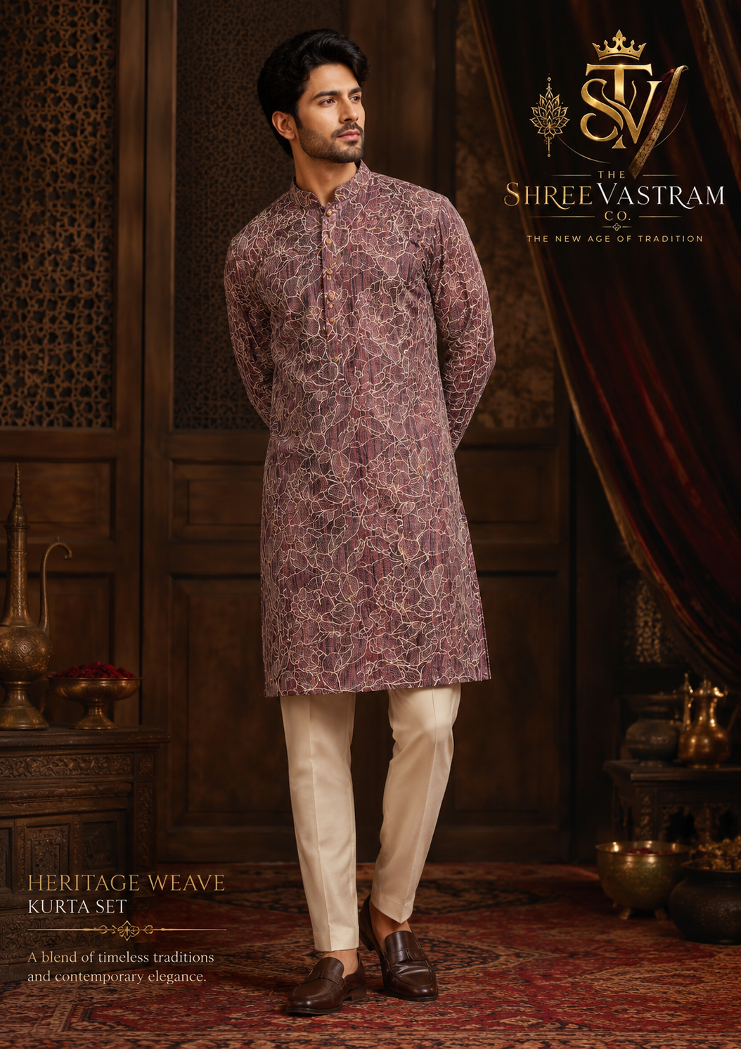 ShreeVastram Mauve Floral Embroidered Kurta Set